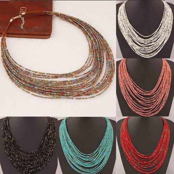 Multi Strand Red Layer Beaded Necklace - Picture 2 of 3